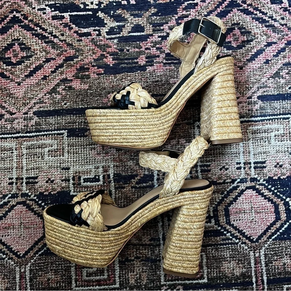 Castaner Agnes Natural & Black Woven Raffia  Tall Sandals Platform Heels 39 US 8